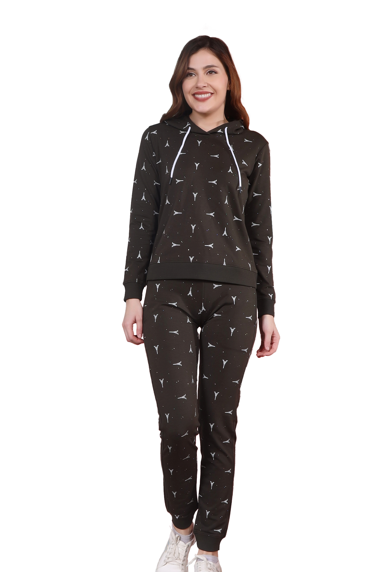 Full Sleeves Olive Color Hoodie Set for Women - Stylish Co-Ord Ensemble - ASTRON