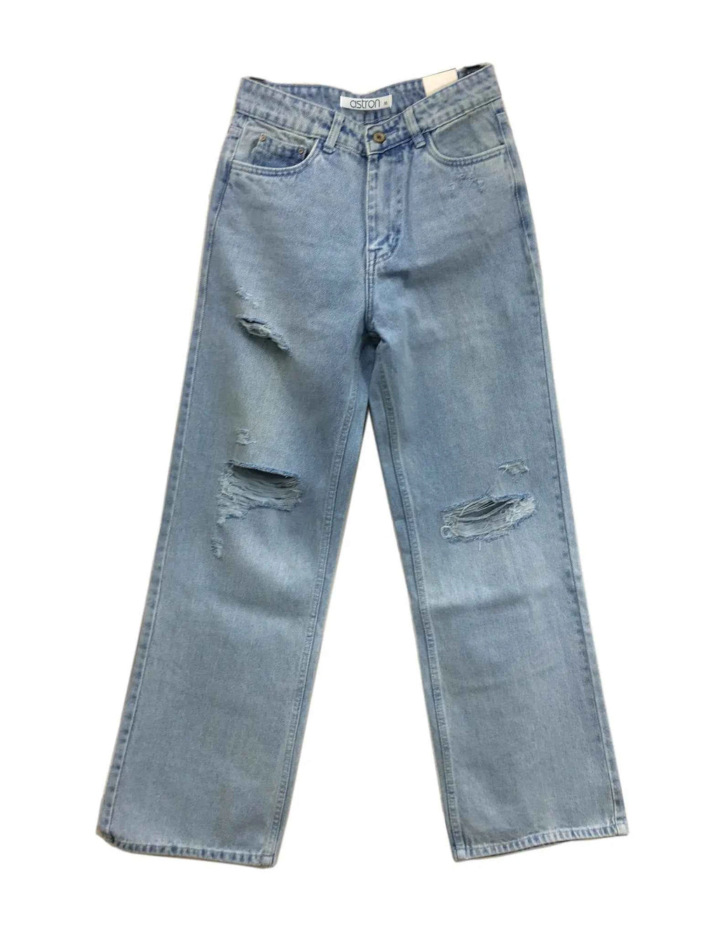 Astron Wide-Leg Distressed Light Wash Denim Jeans for Women – Relaxed Fit Streetwear Look