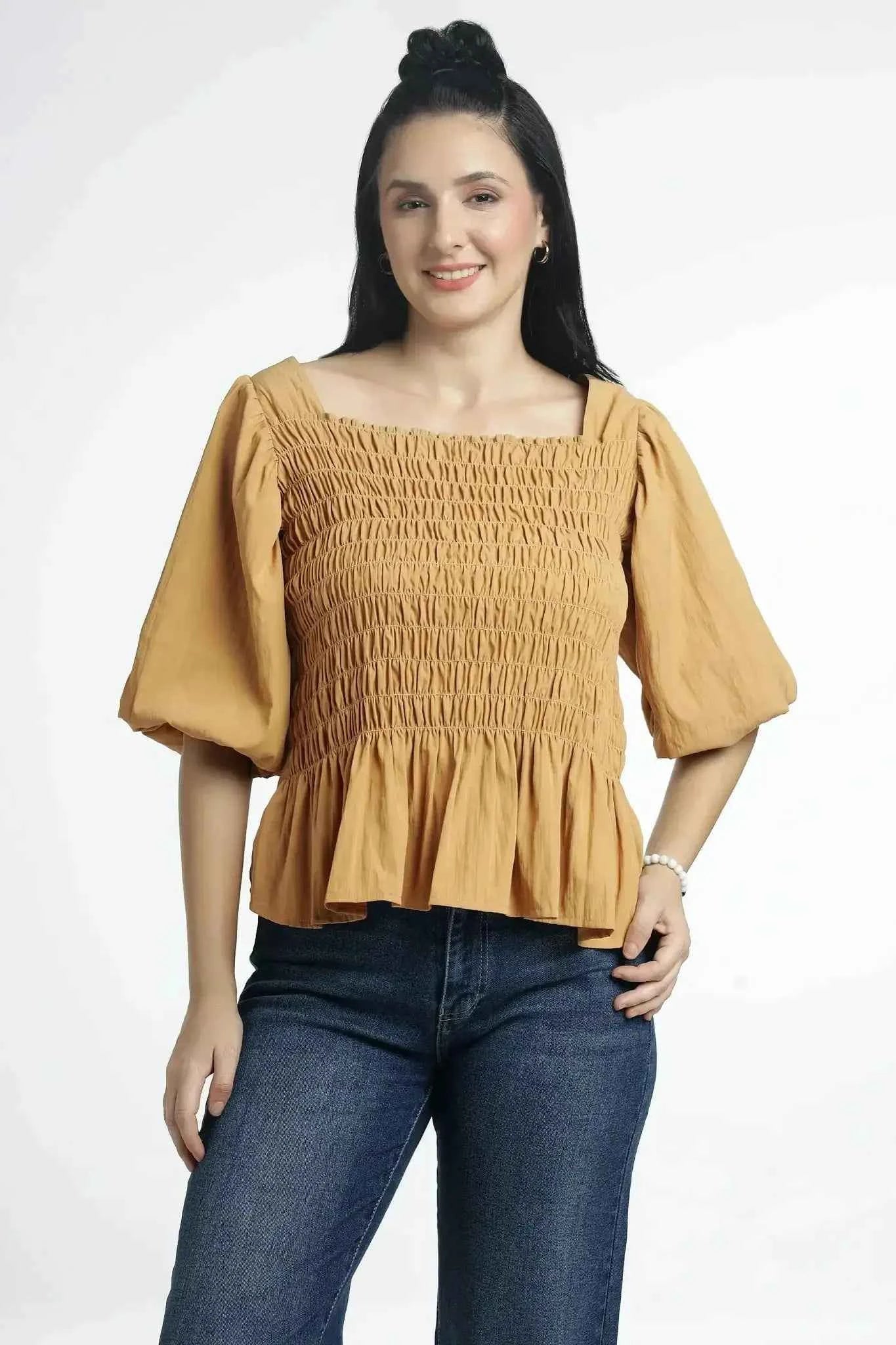 Smocked peplum tops for women