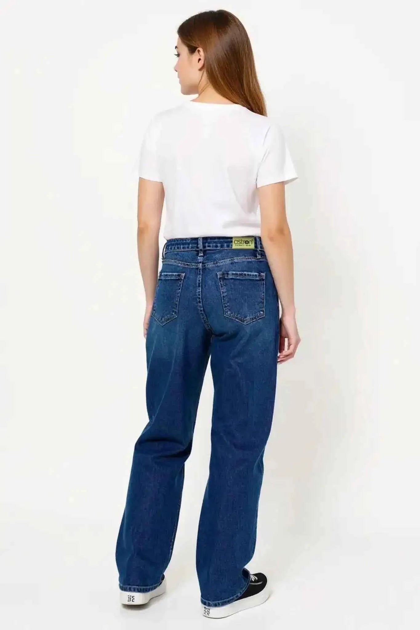 Astron High-Waisted Medium Dark Wash Straight-Leg Denim Jeans for Women