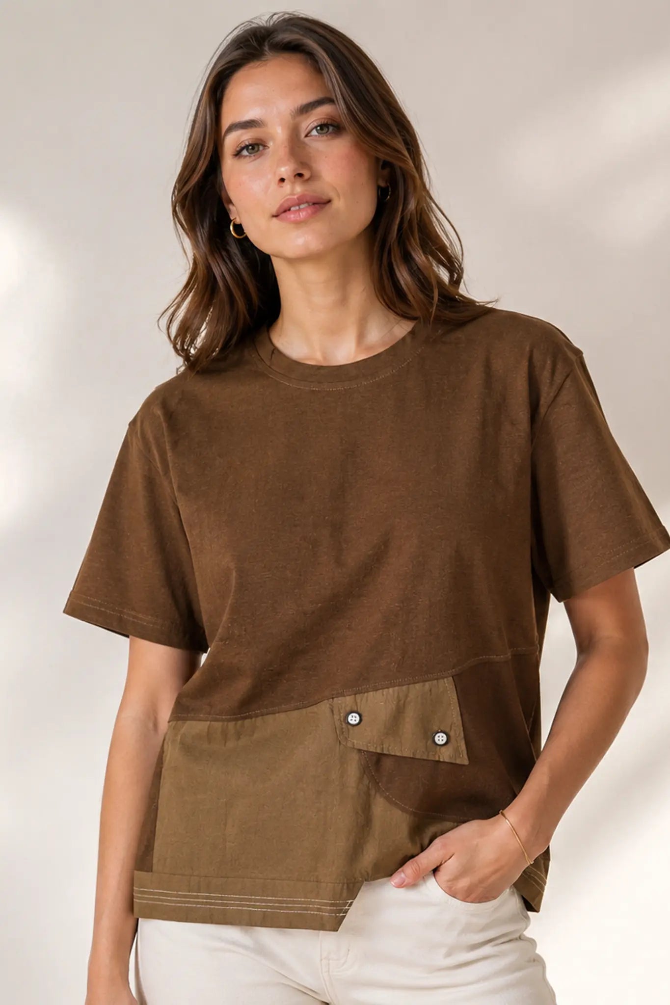 Women’s Crop T-Shirt with Pocket and Button Detail