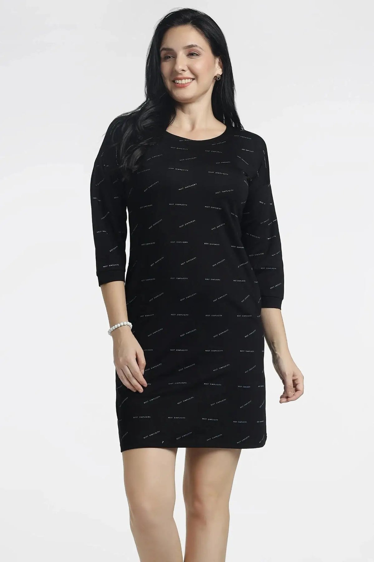 Women's Black Bodycon Dress with Elegant Print - ASTRON